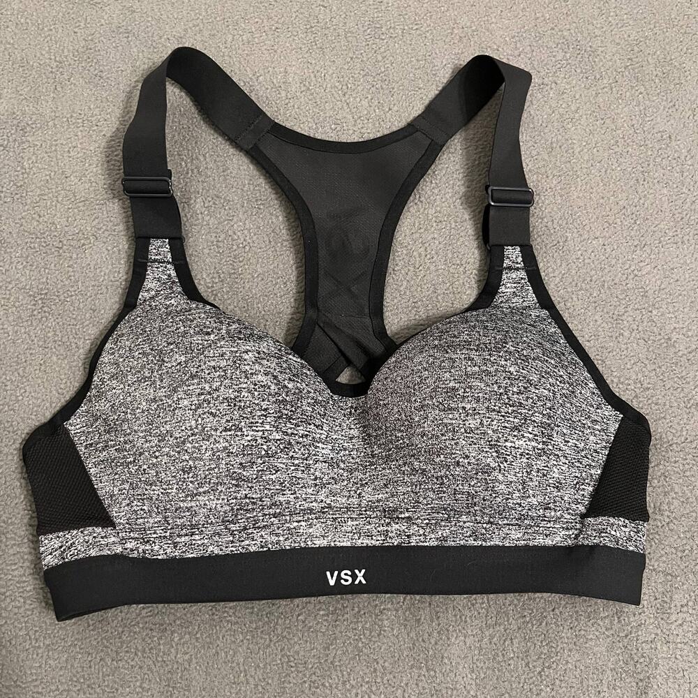 Victoria’s Secret VSX Sport Bra 32B Black Gray Heather Padded High Impact Gym